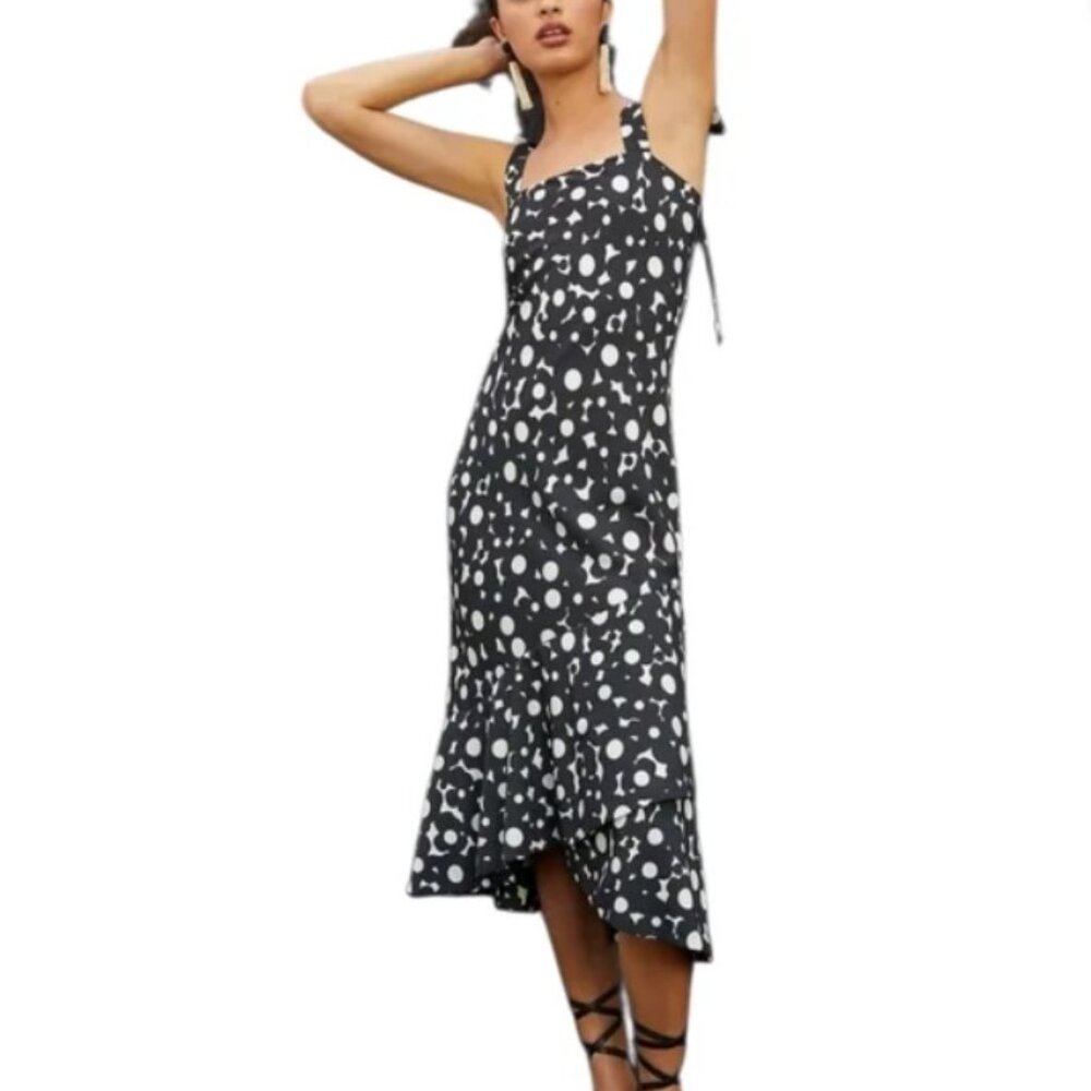 *NWT* Anthropologie HUTCH Flounced Shoulder-Tie Midi Dress Black/White Size S